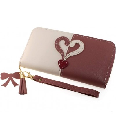 Heart Design PU Leather Zipper Wallet Cash Coin Long Purse Card Holder with Tassels Girls & Women Red 32 (Color : Cameo) $12....