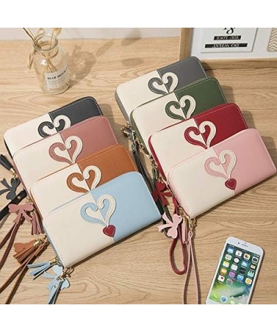 Heart Design PU Leather Zipper Wallet Cash Coin Long Purse Card Holder with Tassels Girls & Women Red 32 (Color : Cameo) $12....