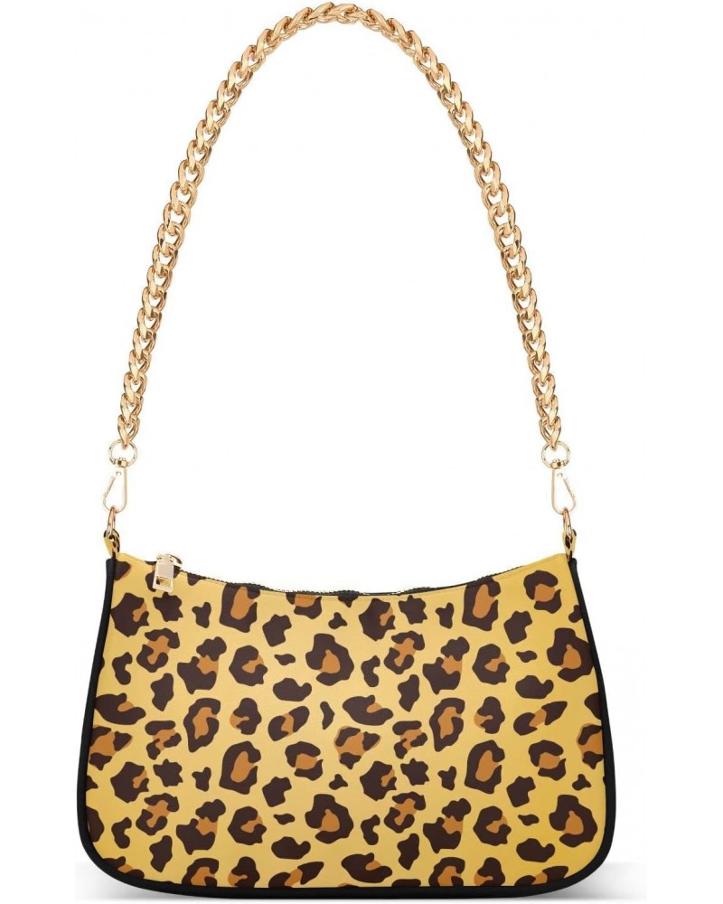 Tote Handbags Leopard Print Clutch Purse Trendy Chain Shoulder Bag Small Underarm Bag with Zipper for Women $16.80 Shoulder Bags