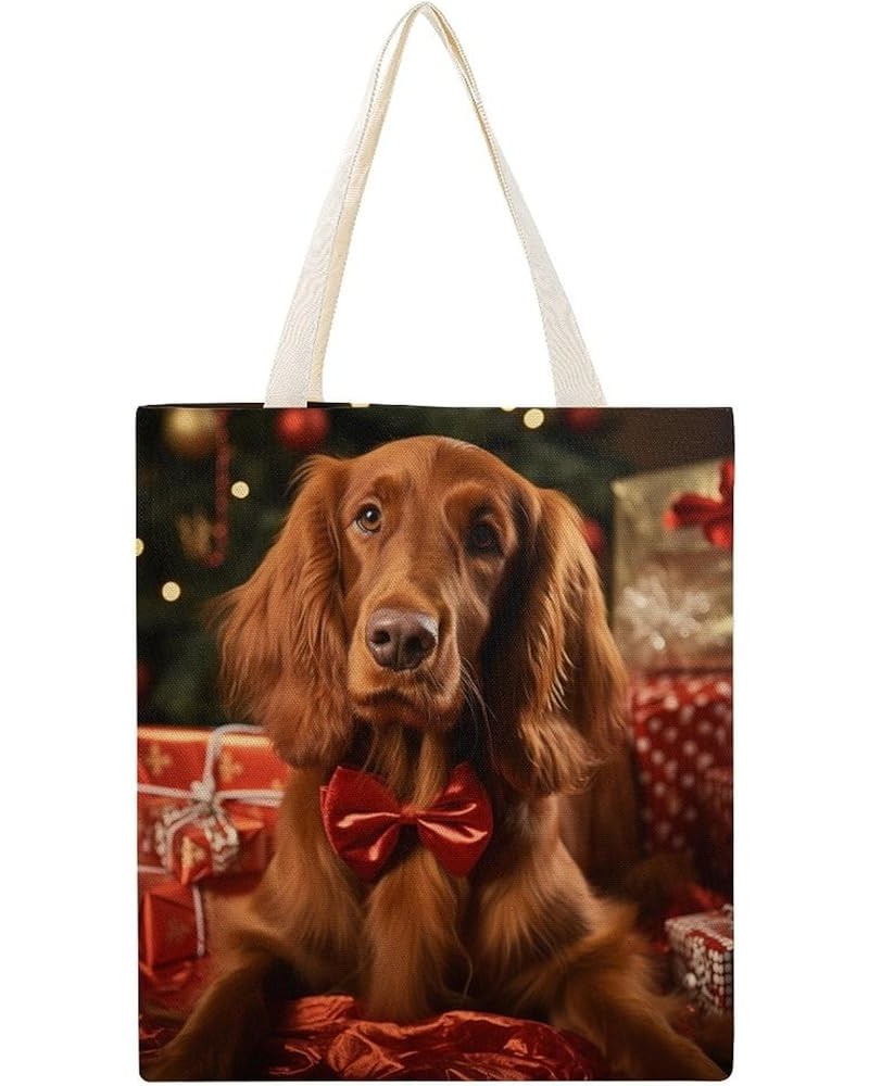 Tote Bag Xmas Rustic Winter Holiday Reusable Shopping Bag Red Lab With A Santa Hat Sitting In A Snow Makeup Bags Totebag-4 $1...