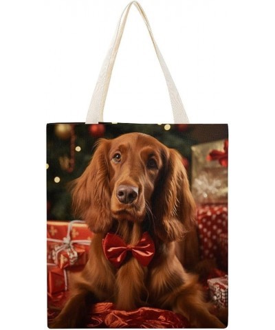 Tote Bag Xmas Rustic Winter Holiday Reusable Shopping Bag Red Lab With A Santa Hat Sitting In A Snow Makeup Bags Totebag-4 $1...