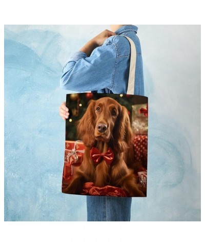 Tote Bag Xmas Rustic Winter Holiday Reusable Shopping Bag Red Lab With A Santa Hat Sitting In A Snow Makeup Bags Totebag-4 $1...