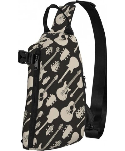 Black Gibbon Monkey Print Crossbody Backpack,Travel Hiking Cross Bag Diagonally, Cycling Bag Guitar Pattern $18.20 Backpacks