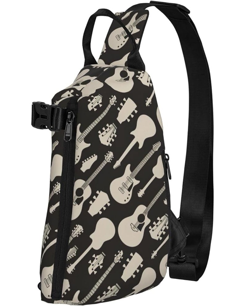 Black Gibbon Monkey Print Crossbody Backpack,Travel Hiking Cross Bag Diagonally, Cycling Bag Guitar Pattern $18.20 Backpacks