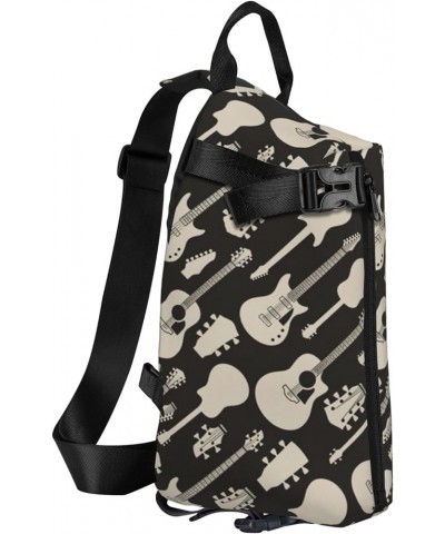 Black Gibbon Monkey Print Crossbody Backpack,Travel Hiking Cross Bag Diagonally, Cycling Bag Guitar Pattern $18.20 Backpacks