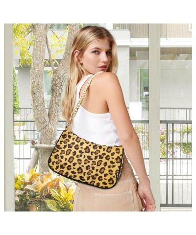 Tote Handbags Leopard Print Clutch Purse Trendy Chain Shoulder Bag Small Underarm Bag with Zipper for Women $16.80 Shoulder Bags