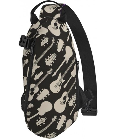 Black Gibbon Monkey Print Crossbody Backpack,Travel Hiking Cross Bag Diagonally, Cycling Bag Guitar Pattern $18.20 Backpacks