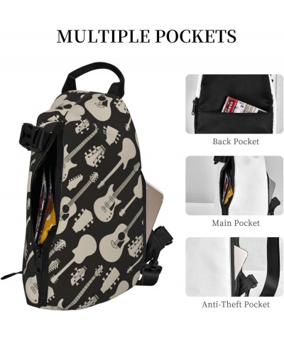 Black Gibbon Monkey Print Crossbody Backpack,Travel Hiking Cross Bag Diagonally, Cycling Bag Guitar Pattern $18.20 Backpacks