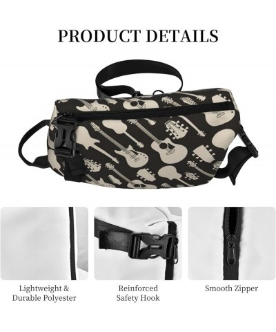 Black Gibbon Monkey Print Crossbody Backpack,Travel Hiking Cross Bag Diagonally, Cycling Bag Guitar Pattern $18.20 Backpacks