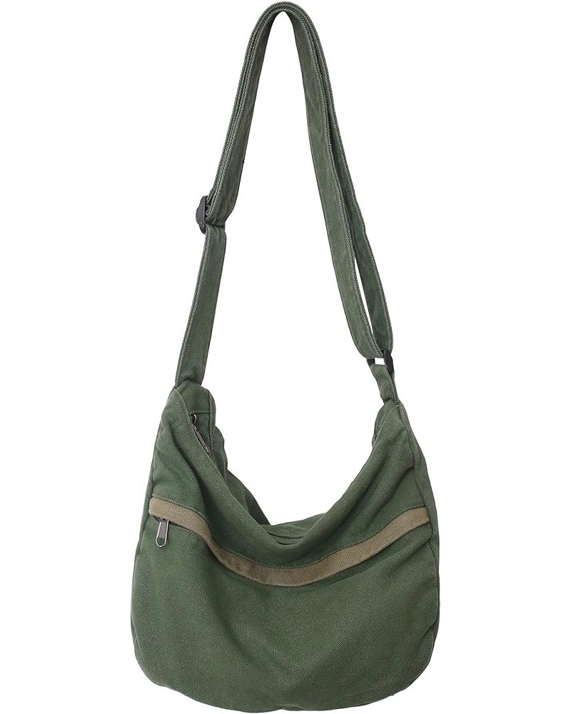 Canvas Messenger Bag Large Hobo Crossbody Bag with Zipper Casual Shoulder Tote Handbag for Women and Men Green $11.44 Totes