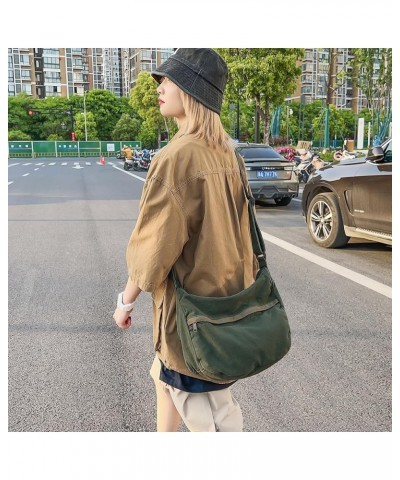 Canvas Messenger Bag Large Hobo Crossbody Bag with Zipper Casual Shoulder Tote Handbag for Women and Men Green $11.44 Totes