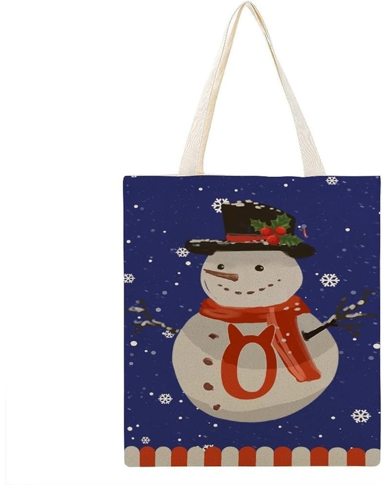 Winter Holiday Christmas Snowman Initial O Canvas Tote Bag with Handle Cute Book Bag Shopping Shoulder Bag for Women Girls O ...