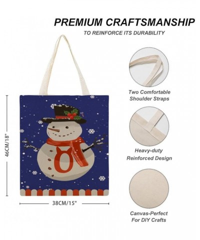 Winter Holiday Christmas Snowman Initial O Canvas Tote Bag with Handle Cute Book Bag Shopping Shoulder Bag for Women Girls O ...