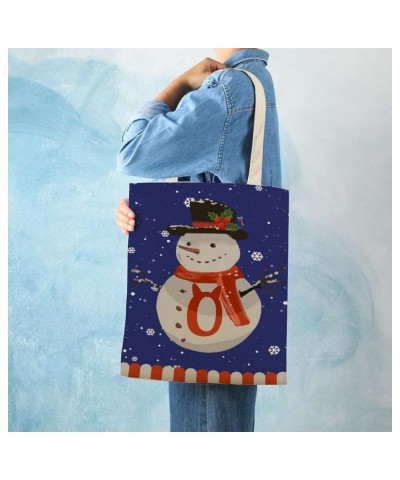 Winter Holiday Christmas Snowman Initial O Canvas Tote Bag with Handle Cute Book Bag Shopping Shoulder Bag for Women Girls O ...