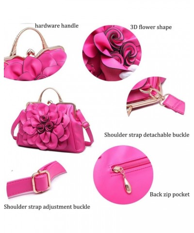 Genuine Leather Handbags Women 3D Floral Tote Bags Kiss Lock Purse Top Handle Rose Red $50.84 Totes