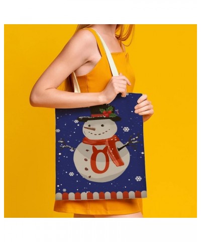 Winter Holiday Christmas Snowman Initial O Canvas Tote Bag with Handle Cute Book Bag Shopping Shoulder Bag for Women Girls O ...