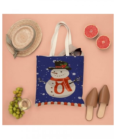 Winter Holiday Christmas Snowman Initial O Canvas Tote Bag with Handle Cute Book Bag Shopping Shoulder Bag for Women Girls O ...