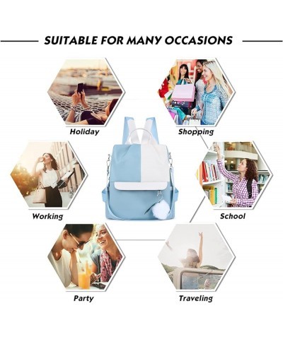 Backpack Purse for Women Oxford Cloth Anti-theft Waterproof Lightweight Shoulder Bag Ladies Travel Satchel Handbags Blue / Wh...