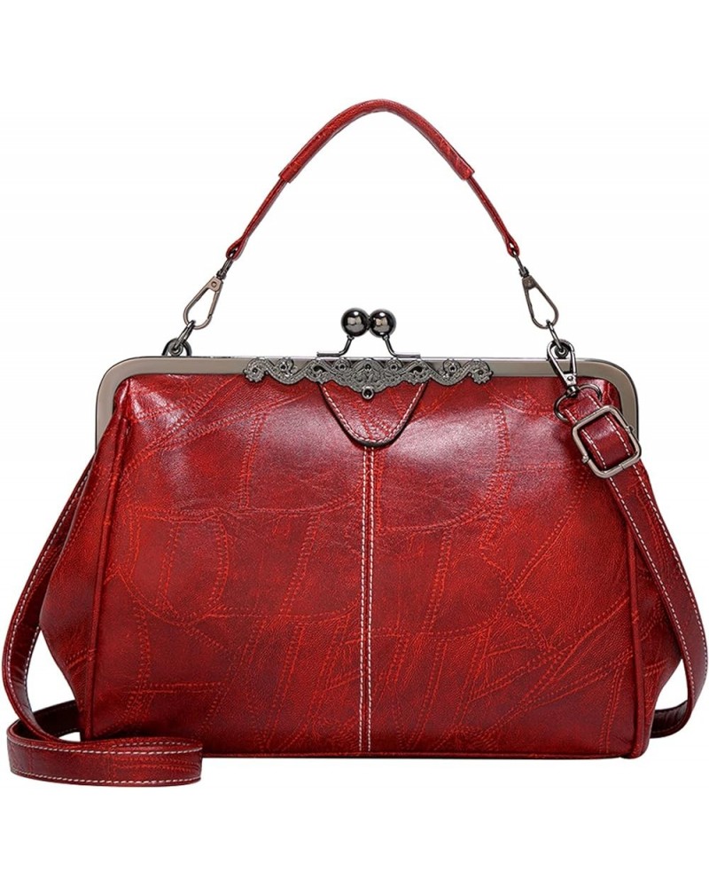 Women Retro Kiss Lock Handbags PU Leather Evening Handbag Top Handle Shoulder Bags Waterproof Crossbody Bags Wine Red $18.90 ...