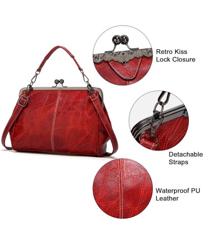 Women Retro Kiss Lock Handbags PU Leather Evening Handbag Top Handle Shoulder Bags Waterproof Crossbody Bags Wine Red $18.90 ...