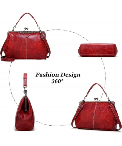 Women Retro Kiss Lock Handbags PU Leather Evening Handbag Top Handle Shoulder Bags Waterproof Crossbody Bags Wine Red $18.90 ...