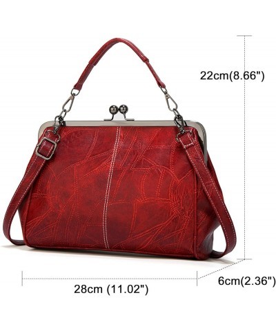 Women Retro Kiss Lock Handbags PU Leather Evening Handbag Top Handle Shoulder Bags Waterproof Crossbody Bags Wine Red $18.90 ...