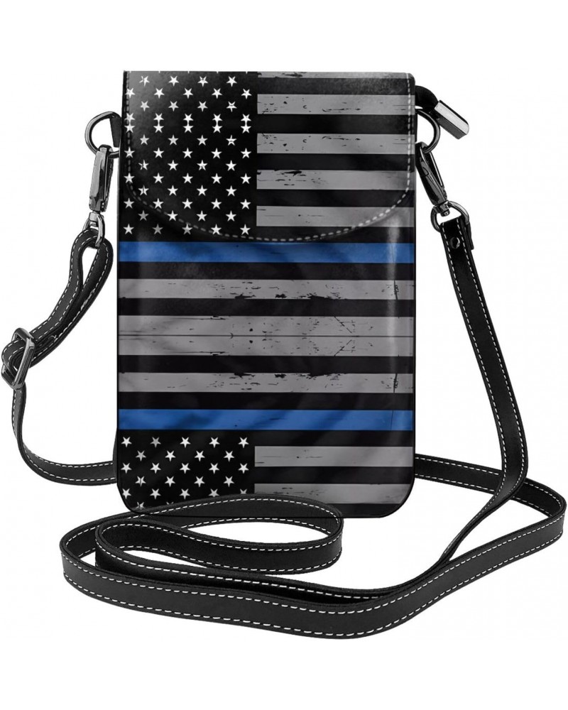 women leather Cell Phone Purse American Thin Blue Line Flag picture Multifunction,Soft, durable,Convenient for daily use and ...