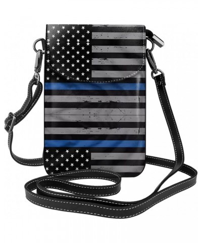 women leather Cell Phone Purse American Thin Blue Line Flag picture Multifunction,Soft, durable,Convenient for daily use and ...