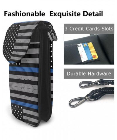 women leather Cell Phone Purse American Thin Blue Line Flag picture Multifunction,Soft, durable,Convenient for daily use and ...