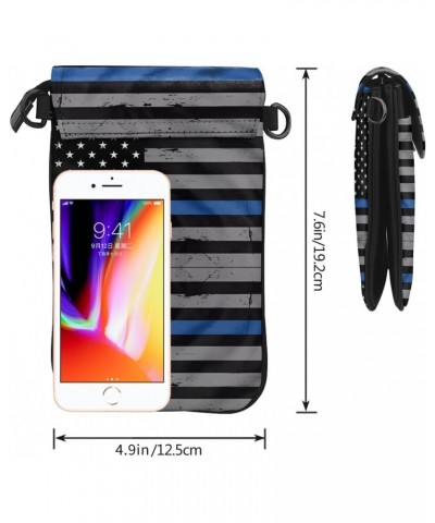 women leather Cell Phone Purse American Thin Blue Line Flag picture Multifunction,Soft, durable,Convenient for daily use and ...