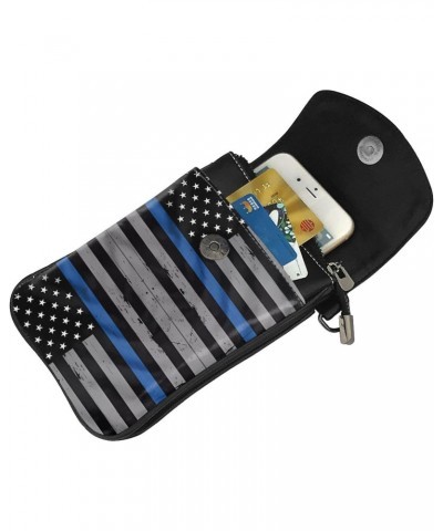 women leather Cell Phone Purse American Thin Blue Line Flag picture Multifunction,Soft, durable,Convenient for daily use and ...