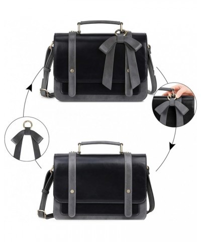 Small Crossbody Bags Vintage Satchel Work Bag Vegan Leather Shoulder Bag with Detachable Bow Black-1 Layers $19.74 Satchels