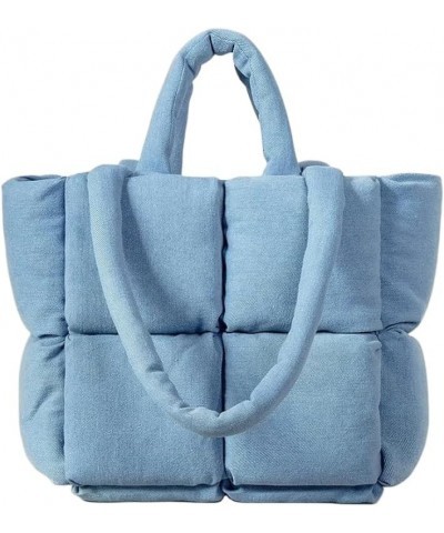 Puffer Denim Tote Bag, Trendy Luxury Chic Quilted Large Padded Designer Handbags for Women Winter Soft Shoulder Bag Blue $23....