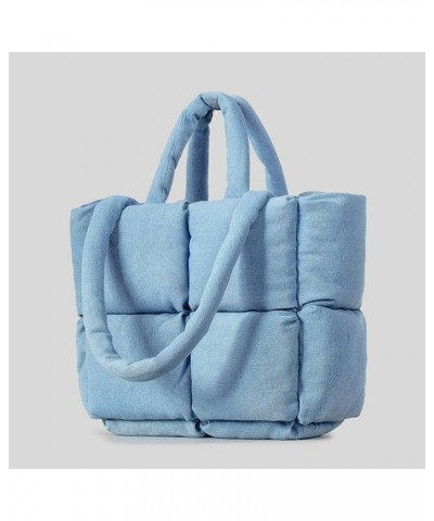 Puffer Denim Tote Bag, Trendy Luxury Chic Quilted Large Padded Designer Handbags for Women Winter Soft Shoulder Bag Blue $23....