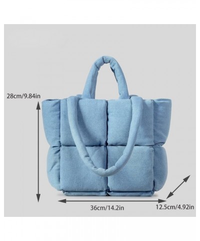 Puffer Denim Tote Bag, Trendy Luxury Chic Quilted Large Padded Designer Handbags for Women Winter Soft Shoulder Bag Blue $23....