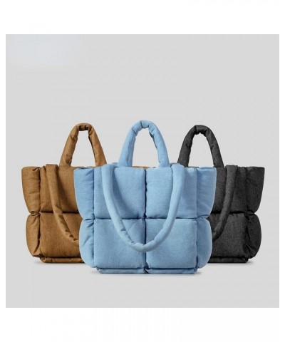 Puffer Denim Tote Bag, Trendy Luxury Chic Quilted Large Padded Designer Handbags for Women Winter Soft Shoulder Bag Blue $23....