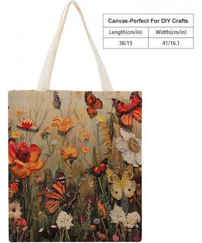 Canvas Tote Bag Vintage Flower Butterfly Tote Bag Shopping Grocery Bag Beach Bag Shoulder Bags Totebag-1 $11.52 Totes