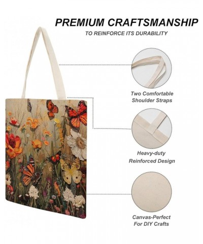 Canvas Tote Bag Vintage Flower Butterfly Tote Bag Shopping Grocery Bag Beach Bag Shoulder Bags Totebag-1 $11.52 Totes