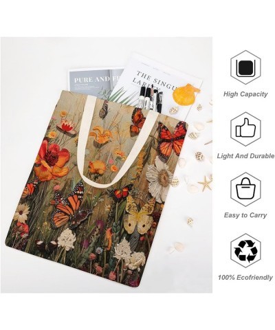 Canvas Tote Bag Vintage Flower Butterfly Tote Bag Shopping Grocery Bag Beach Bag Shoulder Bags Totebag-1 $11.52 Totes