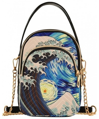 Women's Sling Bags-Starry Night Painting Wave, Fashion Crossbody Handbags Purse with Chain Strap Top handle 5.91×3.15×8.27 In...