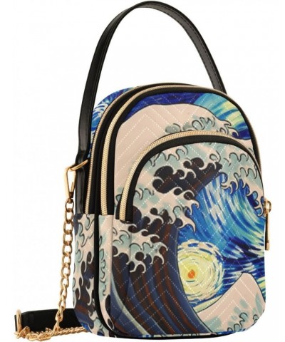 Women's Sling Bags-Starry Night Painting Wave, Fashion Crossbody Handbags Purse with Chain Strap Top handle 5.91×3.15×8.27 In...