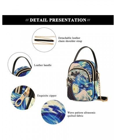 Women's Sling Bags-Starry Night Painting Wave, Fashion Crossbody Handbags Purse with Chain Strap Top handle 5.91×3.15×8.27 In...