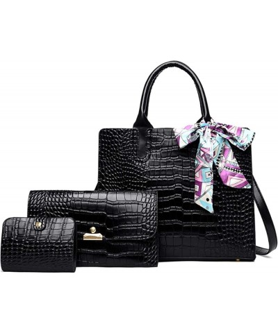 Handbag for Women Tote Messenger Bag PU Alligator Leather Shoulder Bag Purse Card Hold 3 Pcs Set-Red Black $40.26 Totes