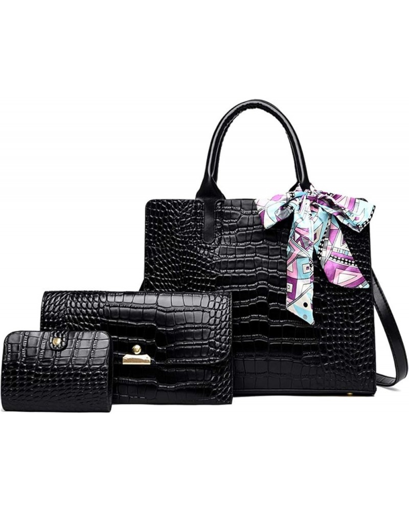 Handbag for Women Tote Messenger Bag PU Alligator Leather Shoulder Bag Purse Card Hold 3 Pcs Set-Red Black $40.26 Totes