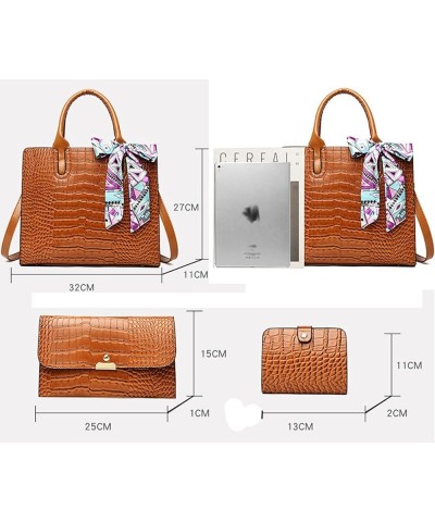 Handbag for Women Tote Messenger Bag PU Alligator Leather Shoulder Bag Purse Card Hold 3 Pcs Set-Red Black $40.26 Totes