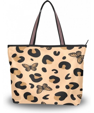 Womens Tote Bag, Leopard Print with Butterfly Ladies Zip Shoulder Handbags $13.43 Shoulder Bags