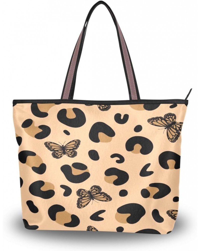 Womens Tote Bag, Leopard Print with Butterfly Ladies Zip Shoulder Handbags $13.43 Shoulder Bags