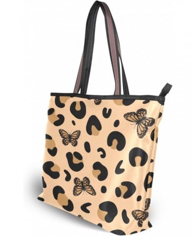 Womens Tote Bag, Leopard Print with Butterfly Ladies Zip Shoulder Handbags $13.43 Shoulder Bags