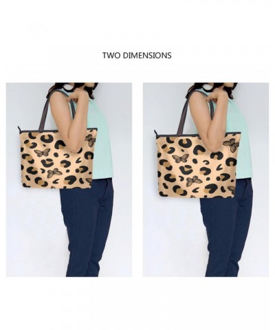 Womens Tote Bag, Leopard Print with Butterfly Ladies Zip Shoulder Handbags $13.43 Shoulder Bags