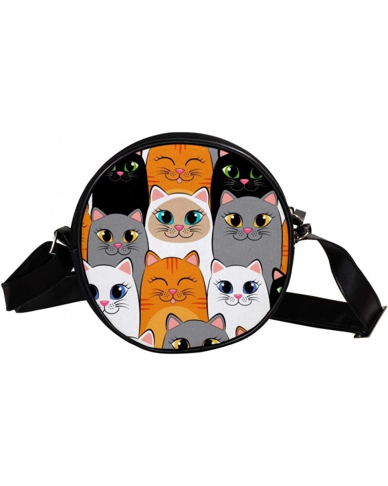 A Group Of Cat Circle Shoulder Bags Cell Phone Pouch Crossbody Purse Round Wallet Clutch Bag For Women With Adjustable Strap ...